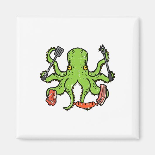 Octopus Grilling BBQ Funny Byrbecue Vleesliefhebbe Magneet (Voorkant)