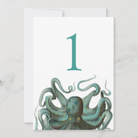 Octopus Groene Aquarium Trouwtafel Nummer Kaart (Voorkant)