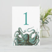 Octopus Groene Aquarium Trouwtafel Nummer Kaart (Staand voorkant)