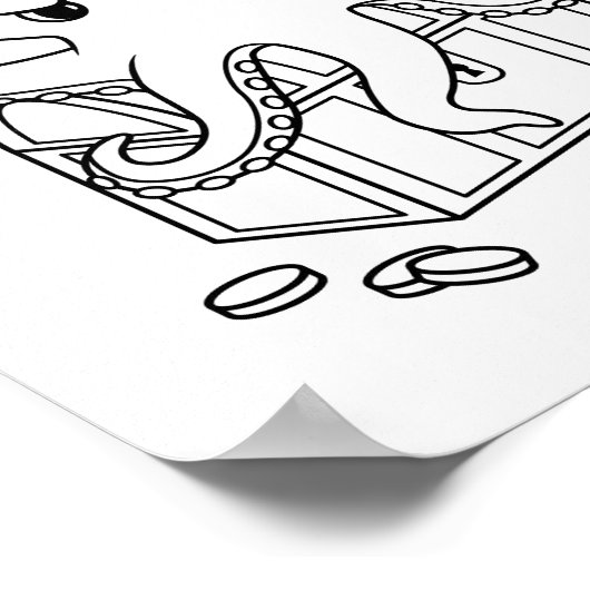 Octopus Guarding Treasure Borst Kleurplaat Poster (Hoek)