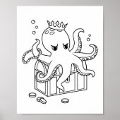 Octopus Guarding Treasure Borst Kleurplaat Poster (Voorkant)