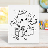 Octopus Guarding Treasure Borst Kleurplaat Poster