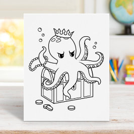 Octopus Guarding Treasure Borst Kleurplaat Poster