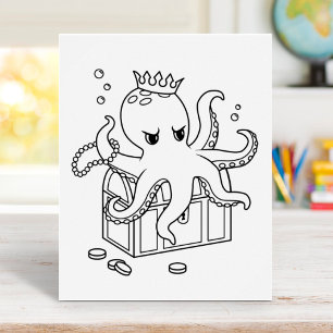 Octopus Guarding Treasure Borst Kleurplaat Poster