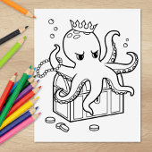 Octopus Guarding Treasure Borst Kleurplaat Rubberstempel