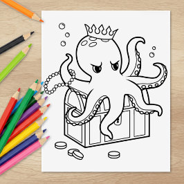 Octopus Guarding Treasure Borst Kleurplaat Rubberstempel