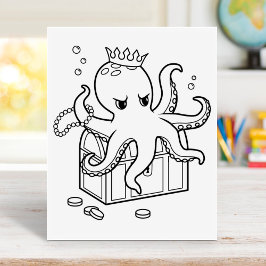 Octopus Guarding Treasure Borst Kleurplaat Rubberstempel