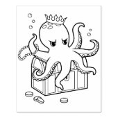 Octopus Guarding Treasure Borst Kleurplaat Rubberstempel (Afrduk)
