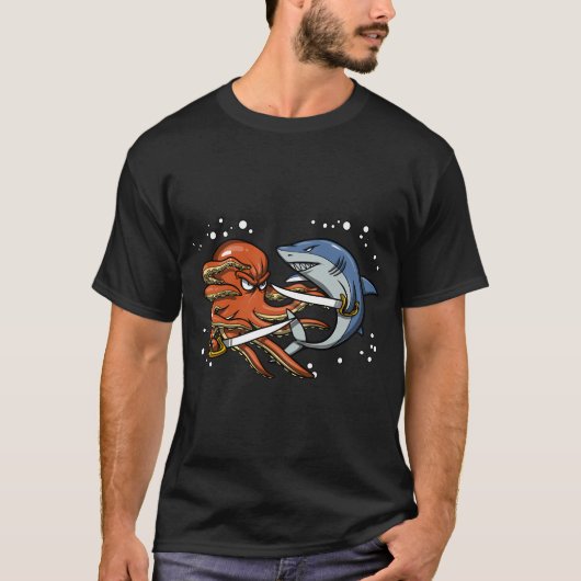 Octopus Haai Piraat Strijd T-shirt (Voorkant)