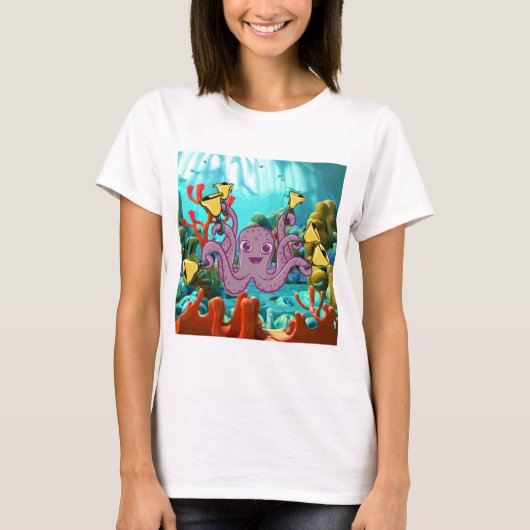 Octopus Handbell Ringer in het Zee T-shirt (Voorkant)