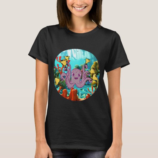 Octopus Handbelrinker In De Zee (cirkelontwerp) T-shirt (Voorkant)