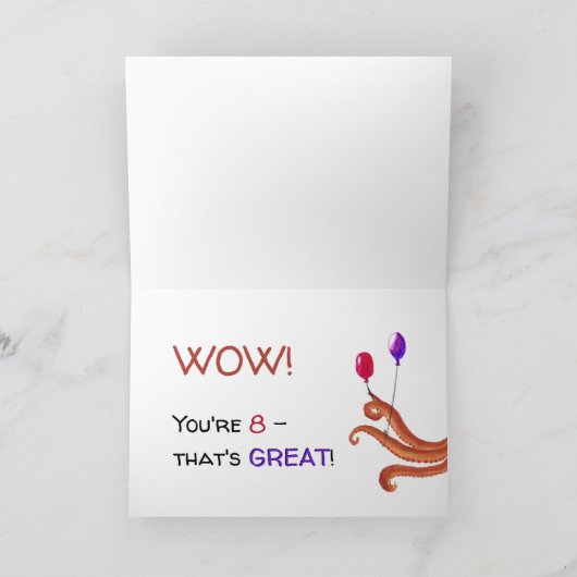 Octopus Holding Balloons Happy 8th Birthday Kaart (Binnen)