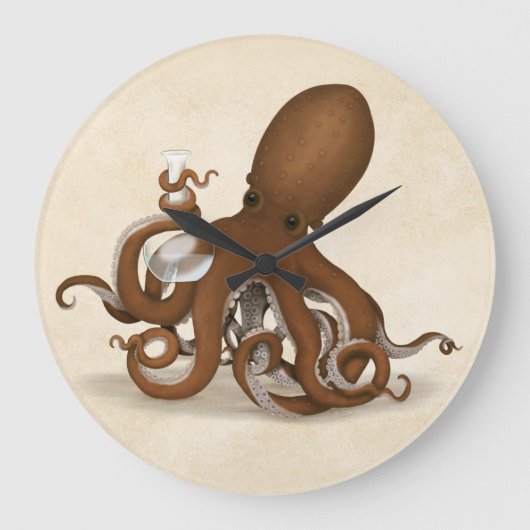 Octopus Holding Chemistry Flask Steampunk Science Grote Klok (Voorkant)