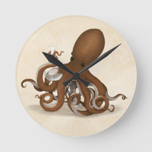 Octopus Holding Chemistry Flask Steampunk Science Ronde Klok