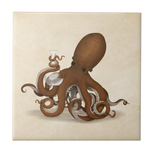 Octopus Holding Chemistry Flask Steampunk Science Tegeltje (Voorkant)