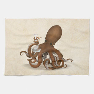 Octopus Holding Glass Flask Chemie Steampunk Ki Theedoek