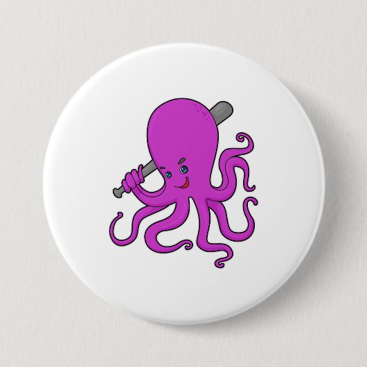 Octopus Honkbal Honkbalknuppel Ronde Button 7,6 Cm (Voorkant)
