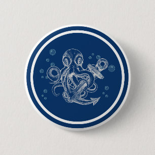 Octopus houdt anker vast ronde button 5,7 cm