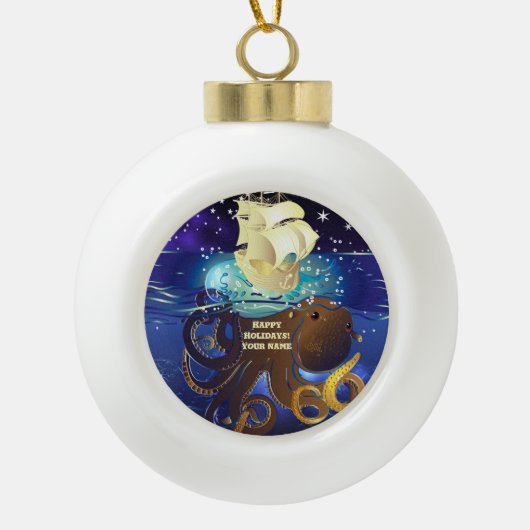 Octopus Huge en Caravella Keramische Bal Ornament (Voorkant)