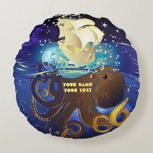 Octopus Huge en Caravella Rond Kussen (Voorkant)