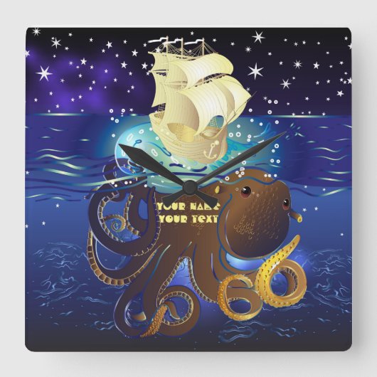 Octopus Huge en Caravella Vierkante Klok (Voorkant)