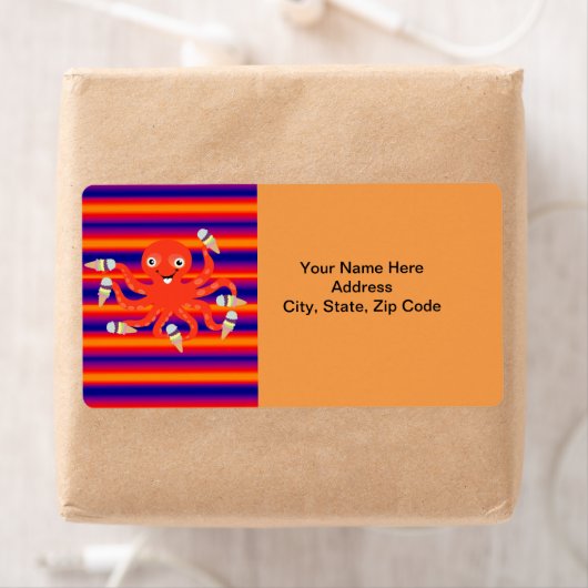 Octopus Ice Cream Stripe-labels Etiket (Insitu)