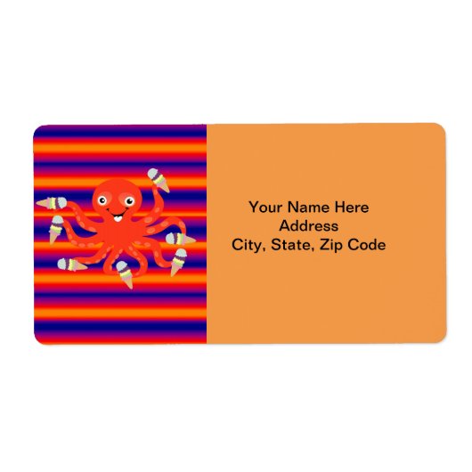 Octopus Ice Cream Stripe-labels Etiket (Voorkant)