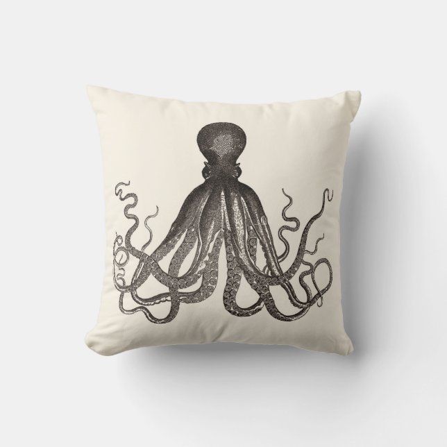  Octopus Illustratie in Sepia Kussen (Voorkant)