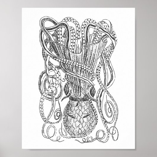  Octopus Illustratie in zwart-wit Poster (Voorkant)