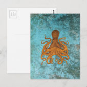  Octopus Illustratie op Turquoise Briefkaart (Voorkant / Achterkant)