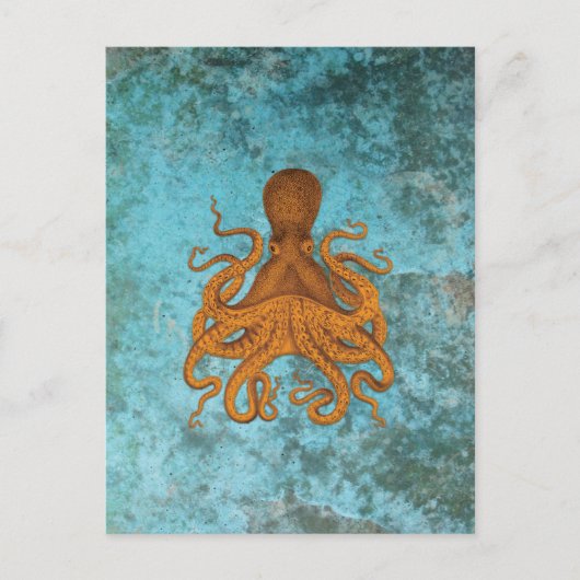  Octopus Illustratie op Turquoise Briefkaart (Voorkant)