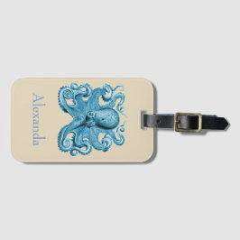Octopus in blauw en gepersonaliseerd bagagelabel