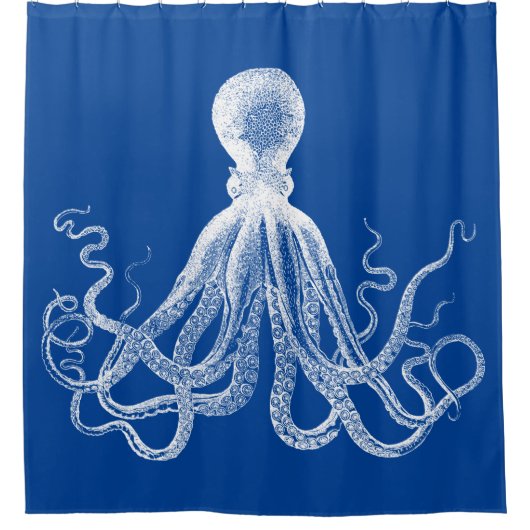  octopus in blauw van de witte en de Nautische mar Douchegordijn (Voorkant)