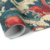 Octopus in de golven van de oceaan cadeaupapier (Rol Hoek)