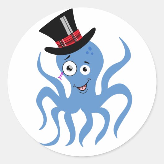 Octopus in een bovenste hoed en monocle ronde sticker (Voorkant)