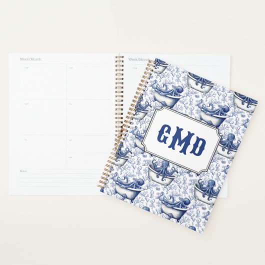 Octopus in het bad | marineblauw monogram planner (Display)