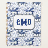 Octopus in het bad | marineblauw monogram planner (Voorkant)
