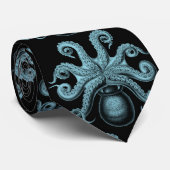 Octopus in het Blauwgroen op zwart Stropdas (Opgerold)