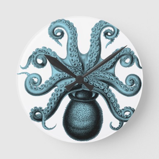 Octopus in het Blauwgroen Ronde Klok (Voorkant)