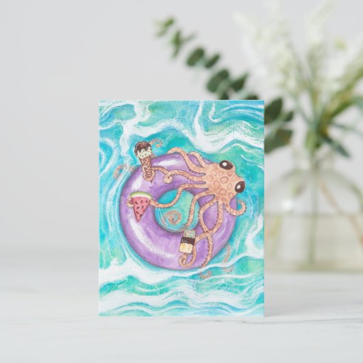 Octopus in het Briefkaart van de poolvloer (Staand voorkant)