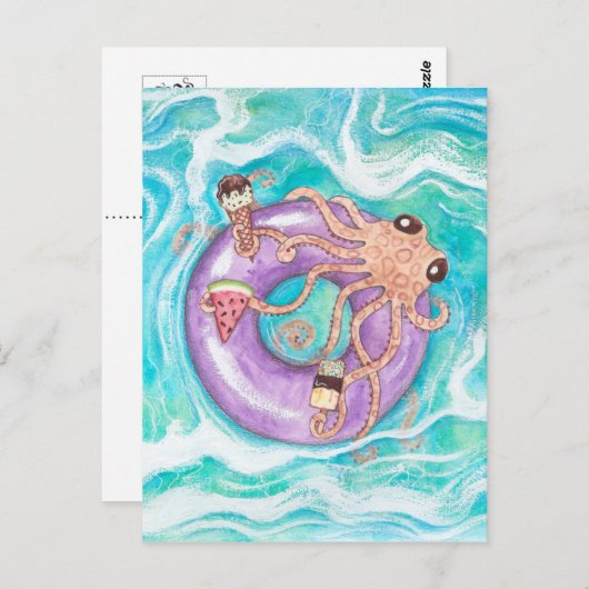 Octopus in het Briefkaart van de poolvloer (Voorkant / Achterkant)