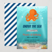 Octopus in het kader van de verjaardagsuitnodiging kaart (Voorkant / Achterkant)