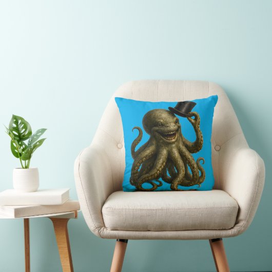 Octopus in hoge hoed, speelse nautische kunst kussen (Stoel)