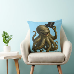 Octopus in hoge hoed, speelse, nautische kunstprin kussen