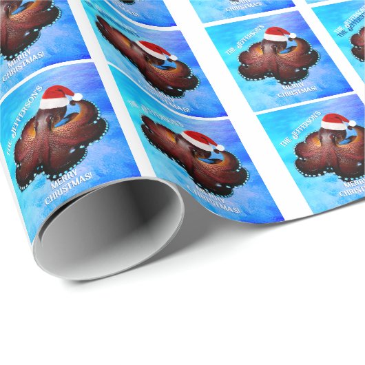 Octopus in Santa Hat Cadeaupapier (Rol Hoek)