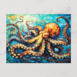 Octopus in Swirling Ocean Oil Painting Briefkaart