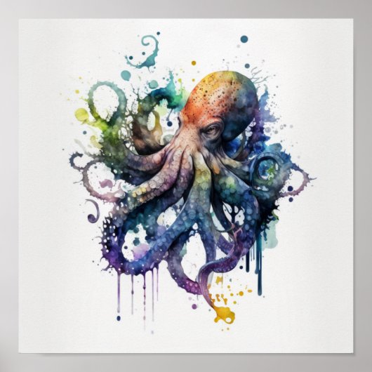 Octopus in watercolor poster (Voorkant)