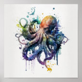 Octopus in waterverf poster (Voorkant)