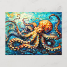 Octopus in wervelende oceaan olieverfschilderij