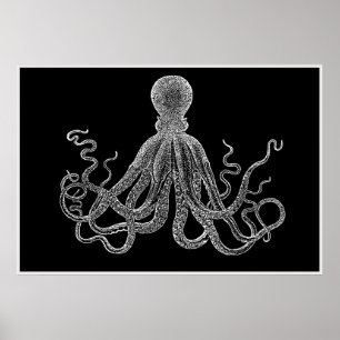  octopus in zwart-wit Poster